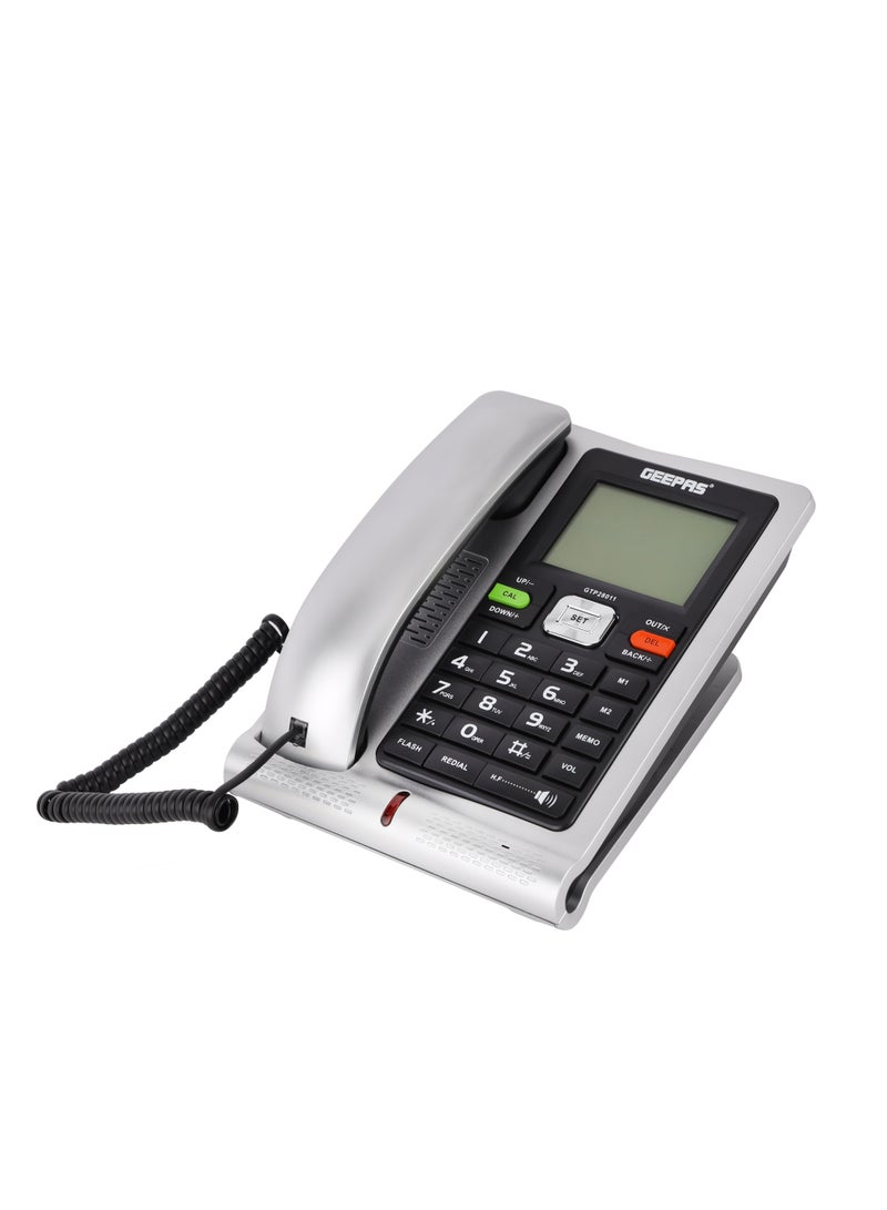 Geepas Executive Telephone with Caller ID GTP28011 , With 16-Digit LCD Display and White Backlight, Solid Built Quality and Classic Design, Hands Free Function and Auto Redial Silver & black - Image 1