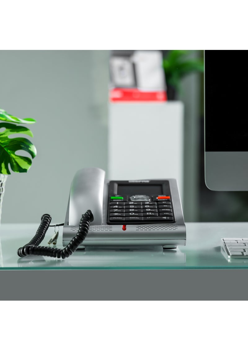 Geepas Executive Telephone with Caller ID GTP28011 , With 16-Digit LCD Display and White Backlight, Solid Built Quality and Classic Design, Hands Free Function and Auto Redial Silver & black - Image 4
