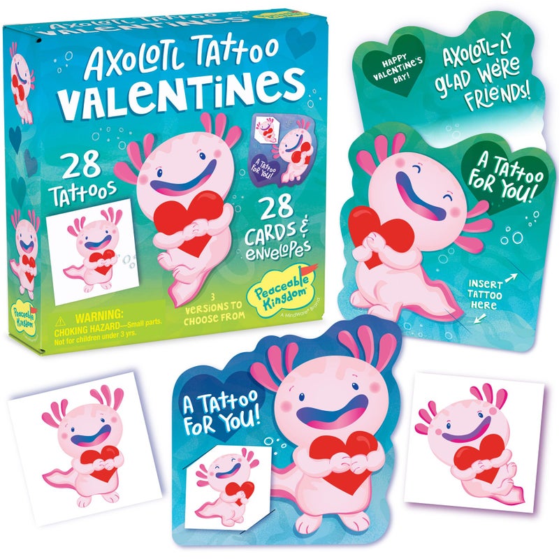 Peaceable Kingdom Valentines Box for Kids Valentines Day Box Kit for Valentine Cards for Kids Classroom Axolotl Tattoo - Image 3