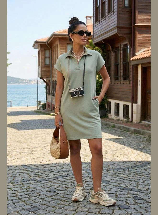 ليلا Lela Regular Fit Polo Collar Mini Dress Women's Dress 5866153