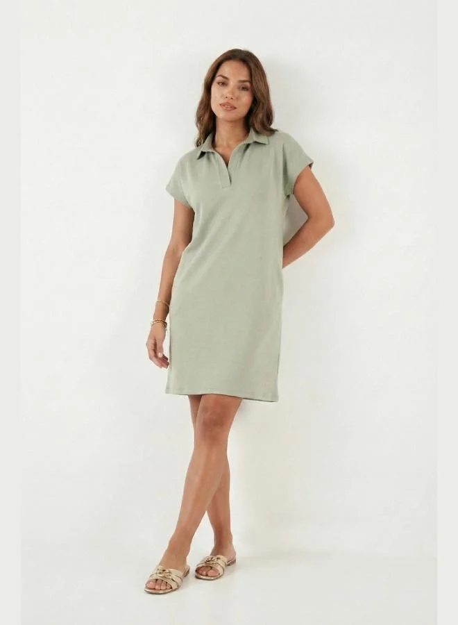 ليلا Lela Regular Fit Polo Collar Mini Dress Women's Dress 5866153