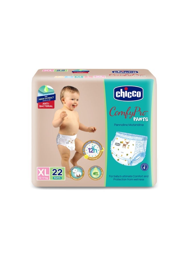 Chicco Comfy-Pro Pant Style Baby Diapers | Anti-bacterial benefits | Ultra Soft & 12hrs protection | Wetness indicator & Disposing Tapes - XL, 22 Count, 12-17 Kg - Image 1