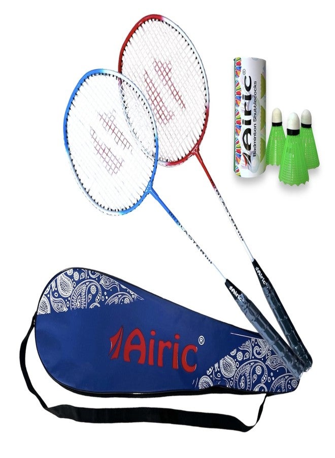 Airic Isometric Blaster Staunch Rackets (Set of 2) with 3 Plastic Shuttles and Cover Badminton Kit (Multicolor) - Image 2