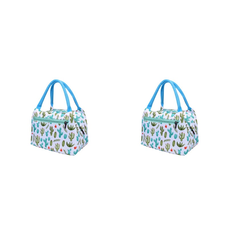 2 pcs Lunch Tote Bag Insulated Lunch Bag Lunch Box Handbag Cooler Bag for Outdoor Camping Picnic (Cactus) - Image 1
