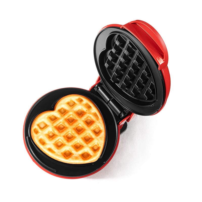 Holstein Housewares Holstein Housewares Personal NonStick Heart Waffle Maker Red  4inch Waffles in Minutes Mini Heart Ideal for Breakfast Brunch Lunch or Snacks 