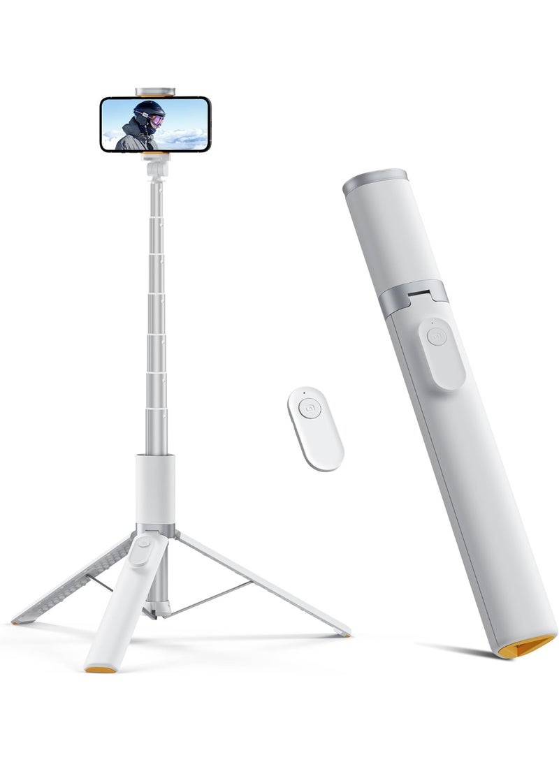 BUANIERT 160CM Phone Tripod, Extendable Selfie Stick with Wireless Remote and Phone Holder, Portable All-in-1 Cell Phone Tripod Stand for Video Recording, Compatible with iPhone/Android (White) - Image 1