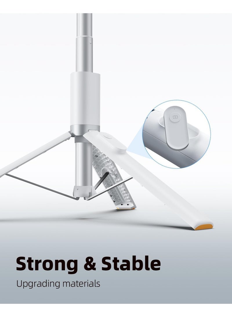 BUANIERT 160CM Phone Tripod, Extendable Selfie Stick with Wireless Remote and Phone Holder, Portable All-in-1 Cell Phone Tripod Stand for Video Recording, Compatible with iPhone/Android (White) - Image 2