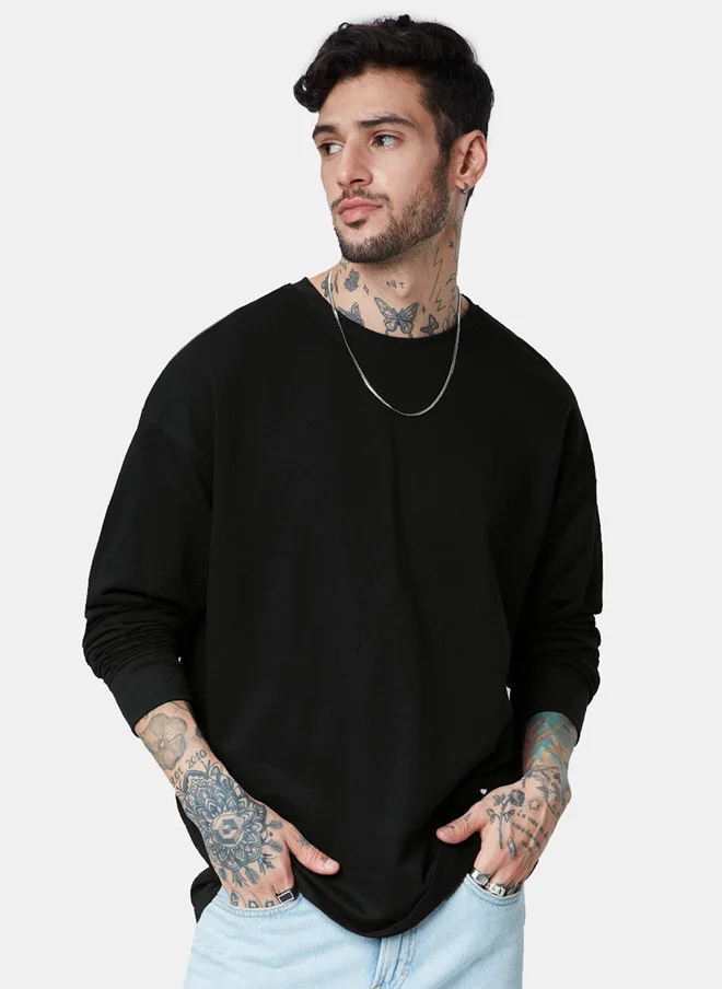 The Souled Store The Souled Store Men Oversized Fit Solid Black T-Shirt