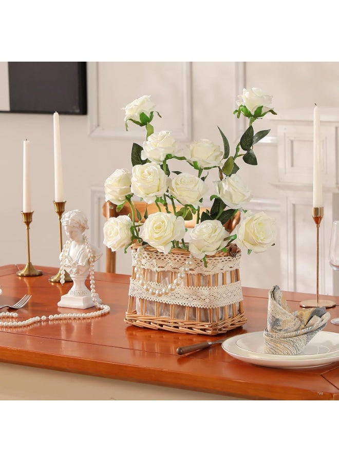 Simulated silk rose bouquet, realistic white fake roses, suitable for wedding, home party decoration, event gifts, set of 10 (white) - Image 4