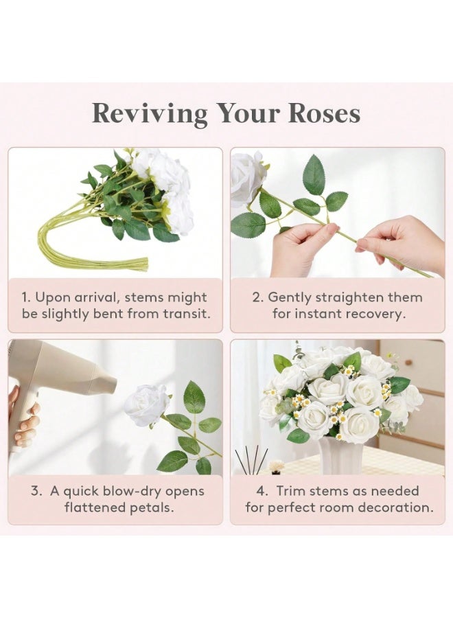 Simulated silk rose bouquet, realistic white fake roses, suitable for wedding, home party decoration, event gifts, set of 10 (white) - Image 5