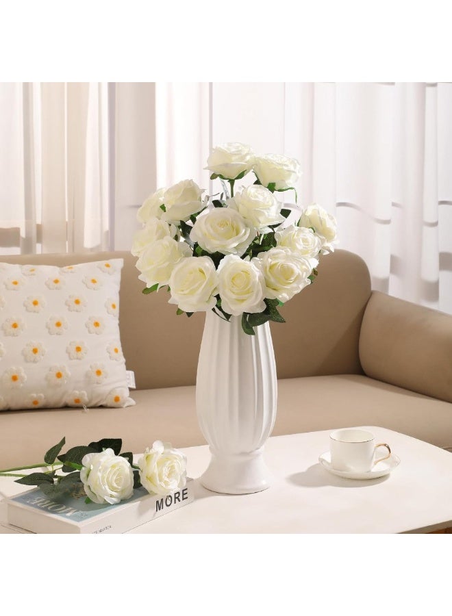 Simulated silk rose bouquet, realistic white fake roses, suitable for wedding, home party decoration, event gifts, set of 10 (white) - Image 3