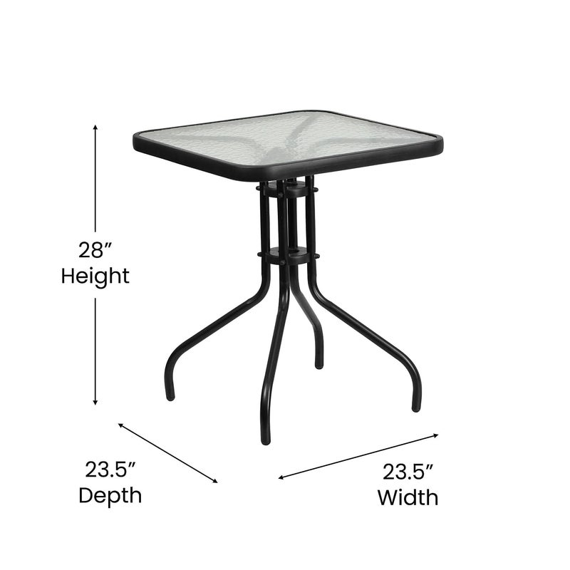 Flash Furniture Barker 23.5" Square Indoor/Outdoor Tempered Glass Patio Side Table, Outdoor Patio Table for Commercial or Residential Use, Clear/Black - Image 3