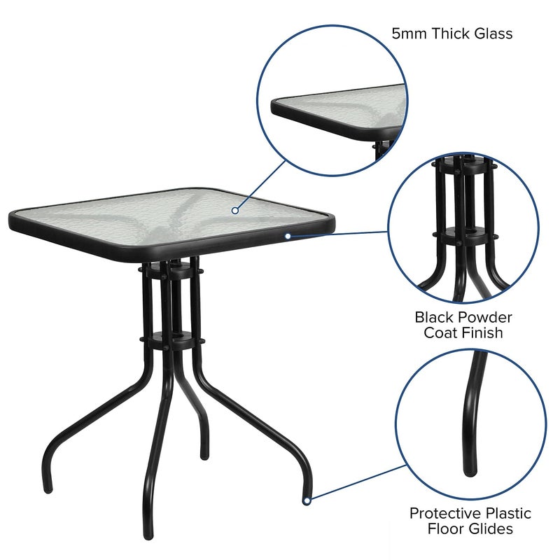 Flash Furniture Barker 23.5" Square Indoor/Outdoor Tempered Glass Patio Side Table, Outdoor Patio Table for Commercial or Residential Use, Clear/Black - Image 2