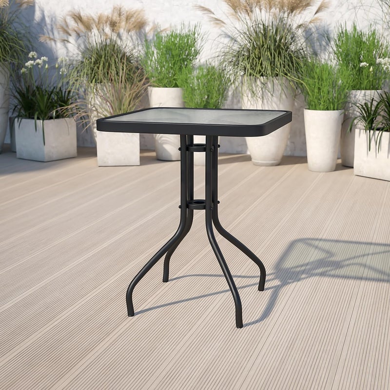 Flash Furniture Barker 23.5" Square Indoor/Outdoor Tempered Glass Patio Side Table, Outdoor Patio Table for Commercial or Residential Use, Clear/Black - Image 4