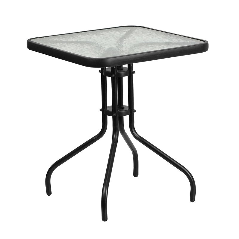 Flash Furniture Barker 23.5" Square Indoor/Outdoor Tempered Glass Patio Side Table, Outdoor Patio Table for Commercial or Residential Use, Clear/Black - Image 1