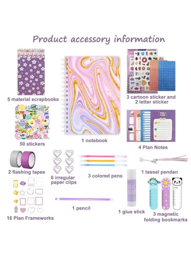 Capstro DIY Journal Kit – SH014 Purple Diary Set with Notebook, Stickers, Glitter Tapes, Bookmarks & Tassel Pendant – Scrapbook & Stationery Craft Box for Kids Age 4+ – Creative Gift for Girls & Boys - Image 2