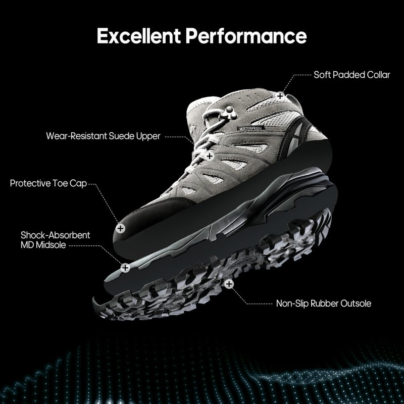 NORTIV 8 Women's Waterproof Hiking Boots Outdoor Trekking Camping Trail Hiking Boot Seeker,Size 8.5,Light Grey,Seeker - Image 3