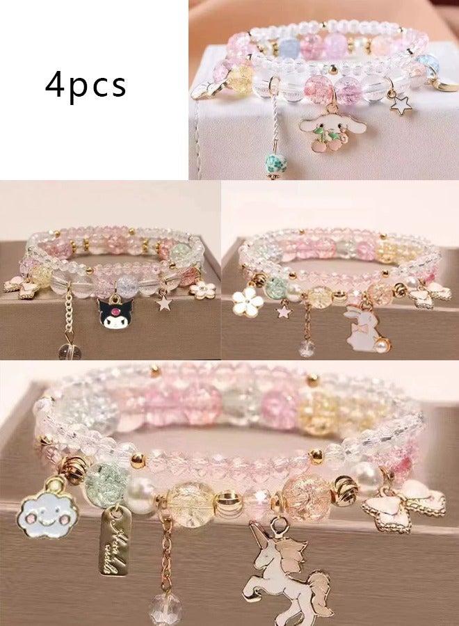 روكاوات 4 قطع الأساور الكريستالية كارتون قلادة Kawaii Pearl لطيف الرسوم المتحركة مرونة الأساور بالخرز الرسوم المتحركة أساور قلادة هدية للبنات في سن المراهقة الأطفال - Image 1