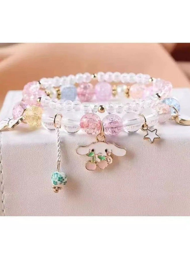 روكاوات 4 قطع الأساور الكريستالية كارتون قلادة Kawaii Pearl لطيف الرسوم المتحركة مرونة الأساور بالخرز الرسوم المتحركة أساور قلادة هدية للبنات في سن المراهقة الأطفال - Image 2