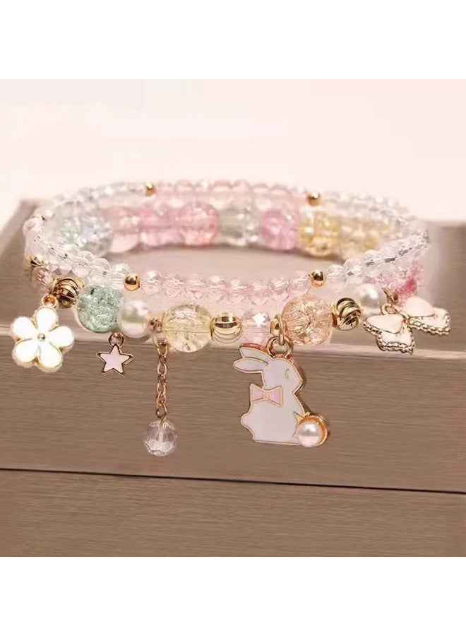 روكاوات 4 قطع الأساور الكريستالية كارتون قلادة Kawaii Pearl لطيف الرسوم المتحركة مرونة الأساور بالخرز الرسوم المتحركة أساور قلادة هدية للبنات في سن المراهقة الأطفال - Image 3