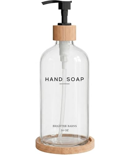 Brighter Barns Glass Hand Soap Dispenser Bathroom Set by Brighter Barns Hand Soap Dispenser for Kitchen Sink Bathroom Refillable Pump Bottle Set Neutral Home Decor for Airbnb Vacation Rental Hotel Clear - Image 1