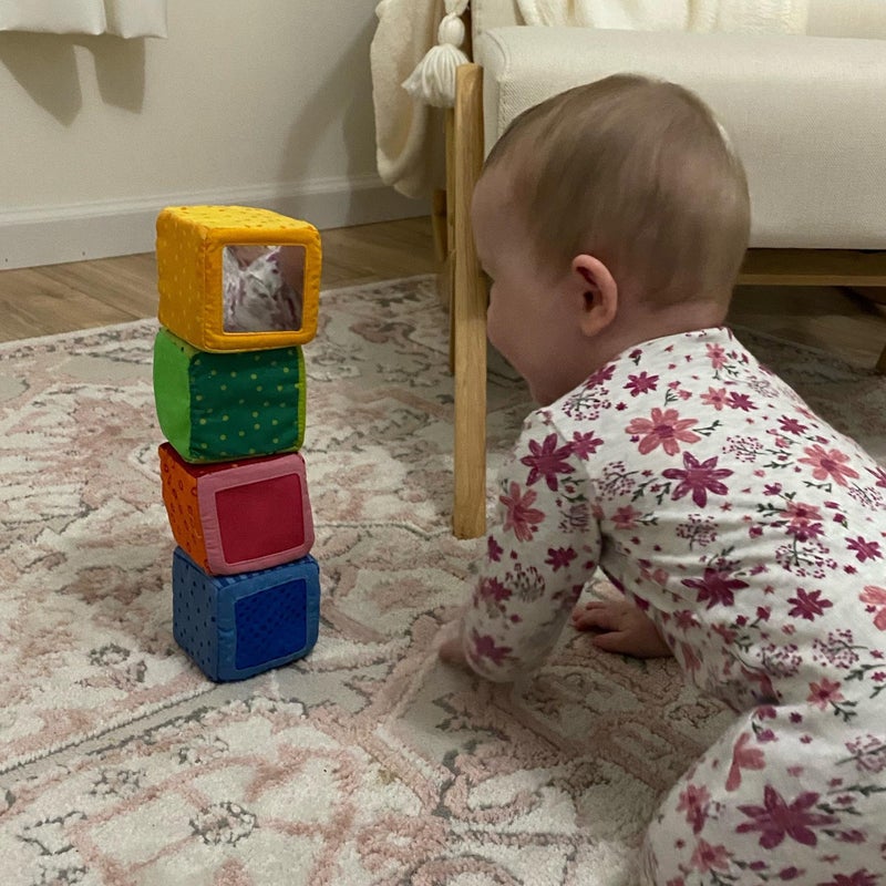 HABA Soft Blocks for Babies 6-24 Months, Happy Quartett Sensory Toy Features a Unique Sound & Texture in All 4 Baby Blocks - Image 5
