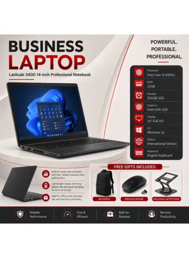 14 Inch FHD Business Laptop with Core i5 Processor, 12GB RAM, 256GB SSD, Integrated Graphics, Windows 11, Includes Free Laptop Stand, Mouse and Carry Bag for Work & Productivity - Image 1