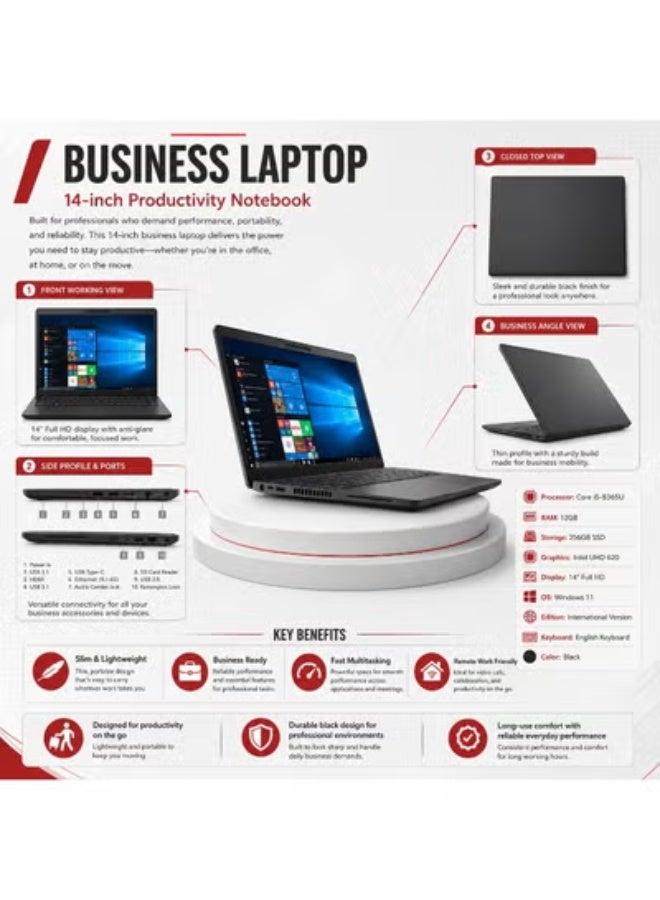 14 Inch FHD Business Laptop with Core i5 Processor, 12GB RAM, 256GB SSD, Integrated Graphics, Windows 11, Includes Free Laptop Stand, Mouse and Carry Bag for Work & Productivity - Image 2
