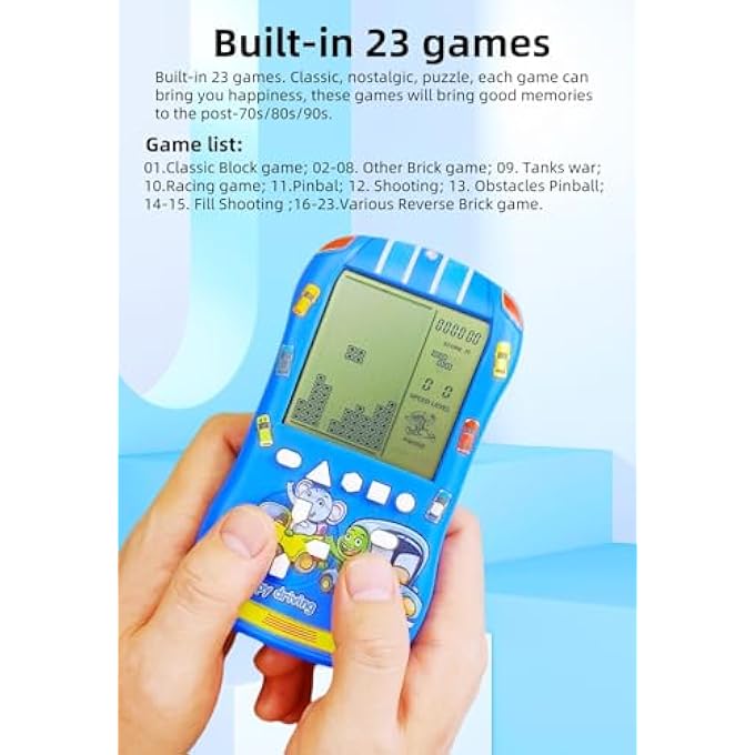 SPORTS CAR LOOK BLOCK GAME CONSOLE 23 BUILDING BLOCK GAMES 824 MODES ADJUSTABLE SPEED/DIFFICULTY 70S/80S/90S RETRO HANDHELD GAME GIFTS FOR CHILDREN/BIRTHDAYS/CHRISTMAS (RED) - Image 4