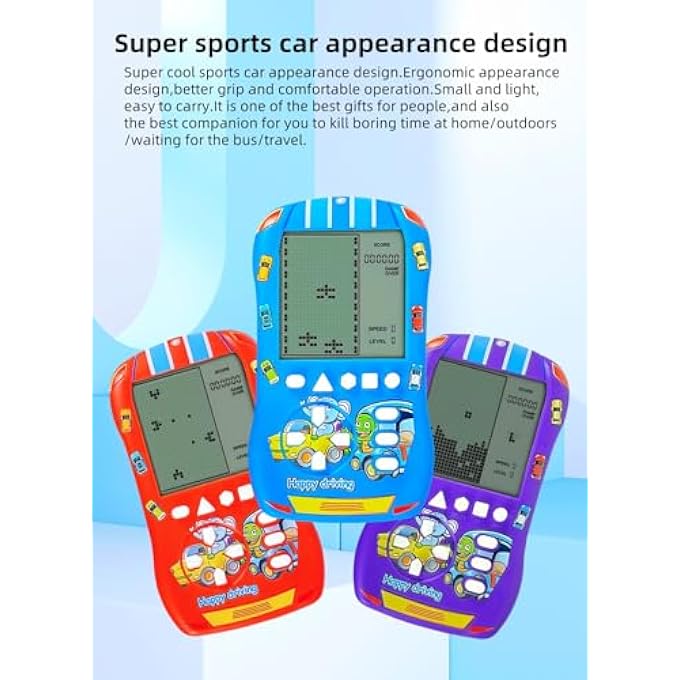 SPORTS CAR LOOK BLOCK GAME CONSOLE 23 BUILDING BLOCK GAMES 824 MODES ADJUSTABLE SPEED/DIFFICULTY 70S/80S/90S RETRO HANDHELD GAME GIFTS FOR CHILDREN/BIRTHDAYS/CHRISTMAS (RED) - Image 3