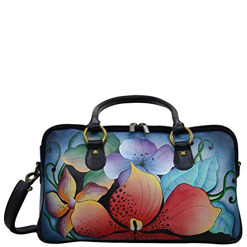 Anna by Anuschka Women's Hand-Painted Genuine Leather Multi Compartment Satchel - Midnight Floral - Image 5