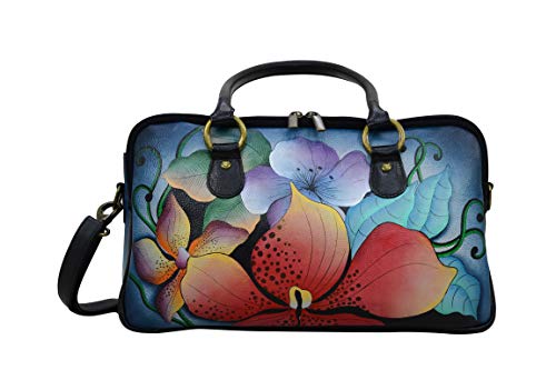 Anna by Anuschka Women's Hand-Painted Genuine Leather Multi Compartment Satchel - Midnight Floral - Image 2