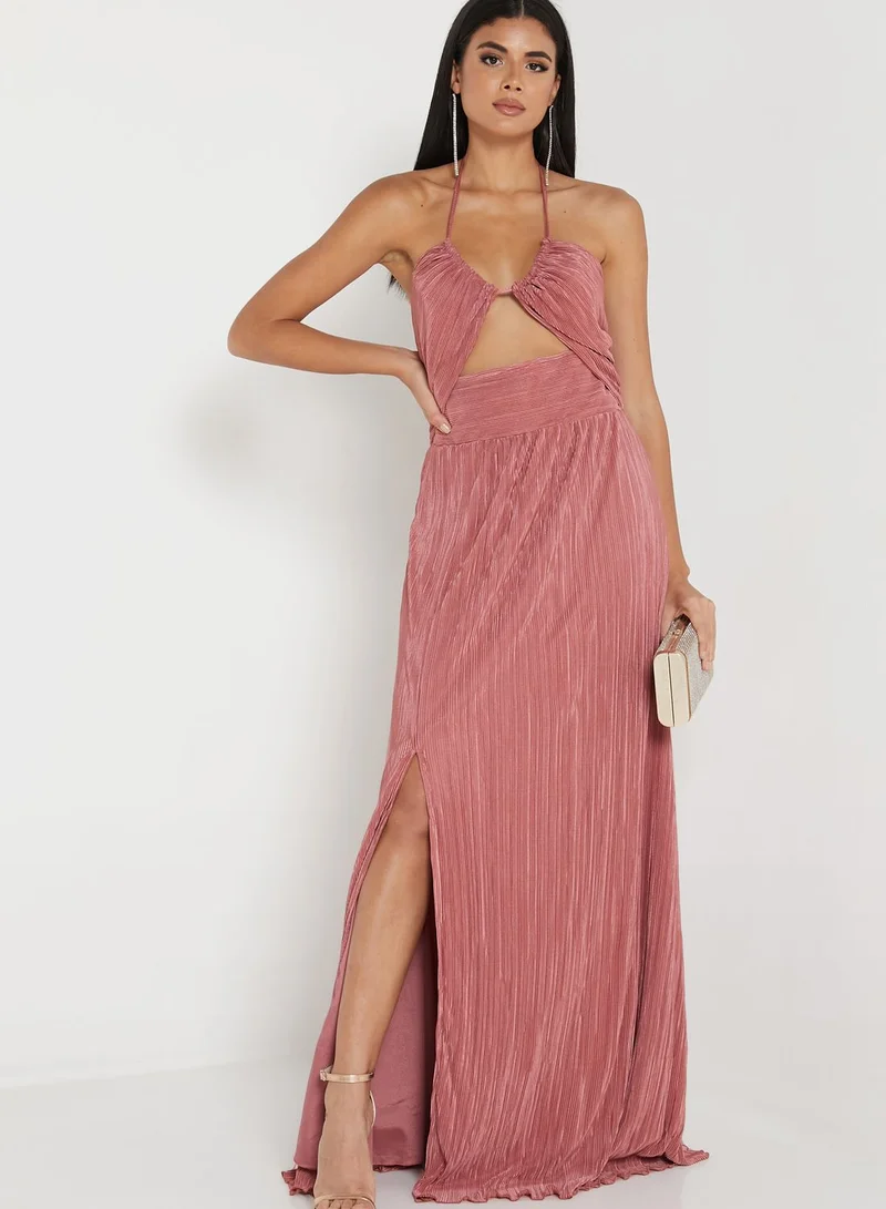 green pleated halter dress Monique Lhuillier Jacqueline Satin Pleated Halter 44112208 main image 0