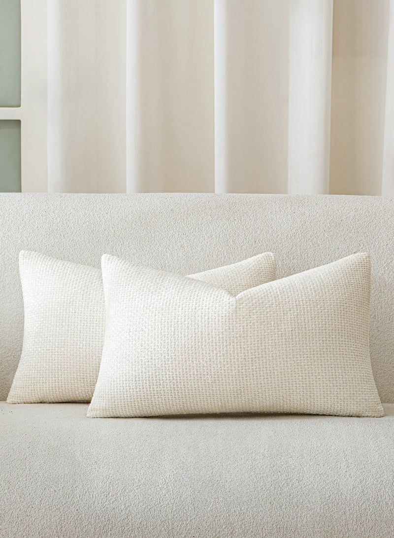 لحظة غطاء وسادة شنيلي باللون الأبيض العاجي لحظة 30x50 سم عبوة من 2 غطاء وسادة زخرفي حديث من الطراز الريفي على شكل صليب. - Image 1