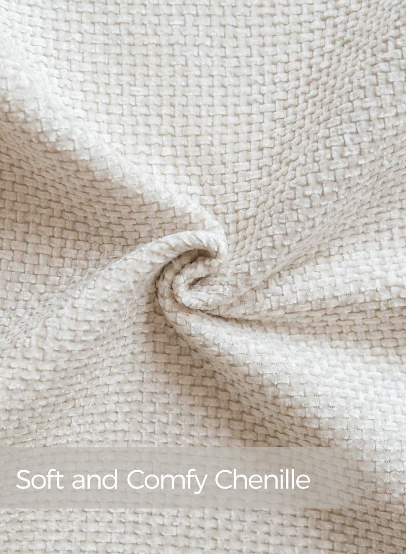 لحظة غطاء وسادة شنيلي باللون الأبيض العاجي لحظة 30x50 سم عبوة من 2 غطاء وسادة زخرفي حديث من الطراز الريفي على شكل صليب. - Image 3