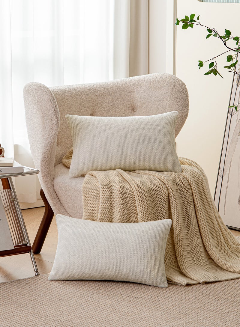 لحظة غطاء وسادة شنيلي باللون الأبيض العاجي لحظة 30x50 سم عبوة من 2 غطاء وسادة زخرفي حديث من الطراز الريفي على شكل صليب. - Image 4