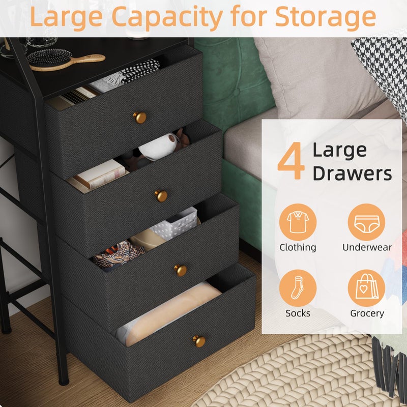 HIGDBFE Dresser with Mirror, 4 Drawers Dresser with 2-Tier Shelves, Freestanding Fabric Chest of Drawers for Small Space, Tall Narrow Nightstand Vanity for Bedroom, Hallway, Dorm, Black, 15.3" W - Image 5