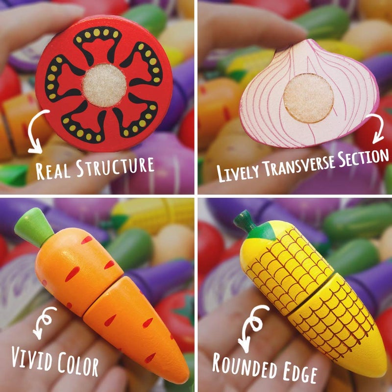 Airlab Wooden Play Food for Kids Kitchen Toys for Toddlers Cutting Pretend Toy Food Wooden Fruits Vegetables Gift for Boys Girls Educational Toys - Image 3