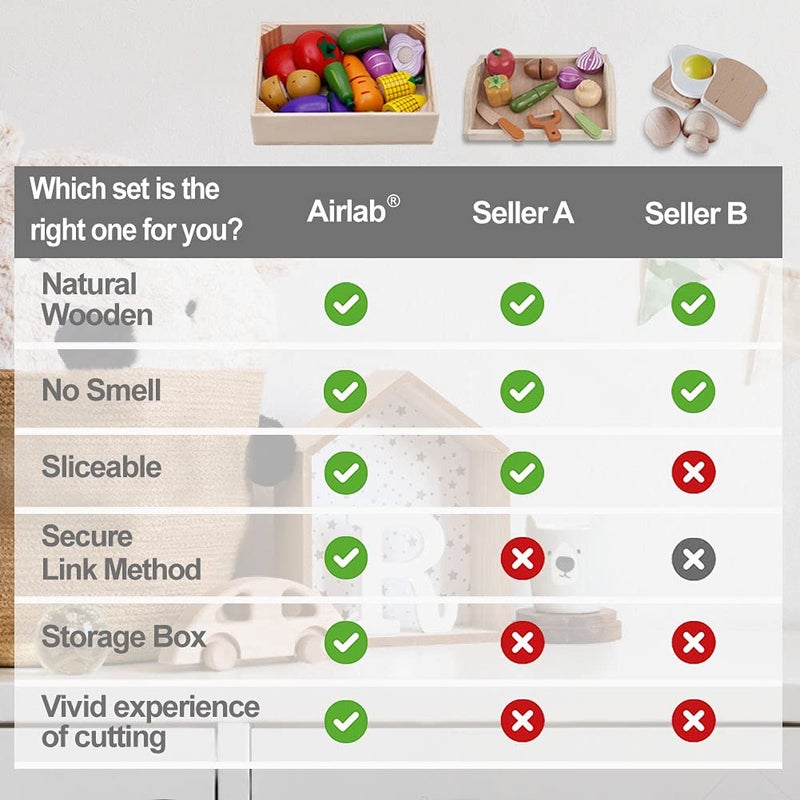 Airlab Wooden Play Food for Kids Kitchen Toys for Toddlers Cutting Pretend Toy Food Wooden Fruits Vegetables Gift for Boys Girls Educational Toys - Image 5