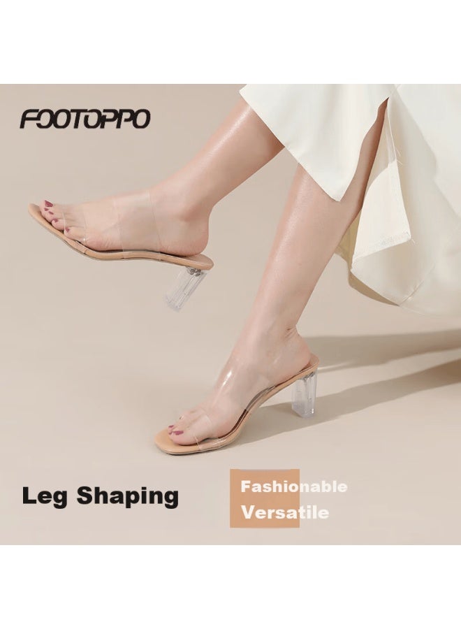 Footoppo Women's High Heel Summer Transparent Strap Sandals Fairy Style Beach Outdoor Slippers - Image 1