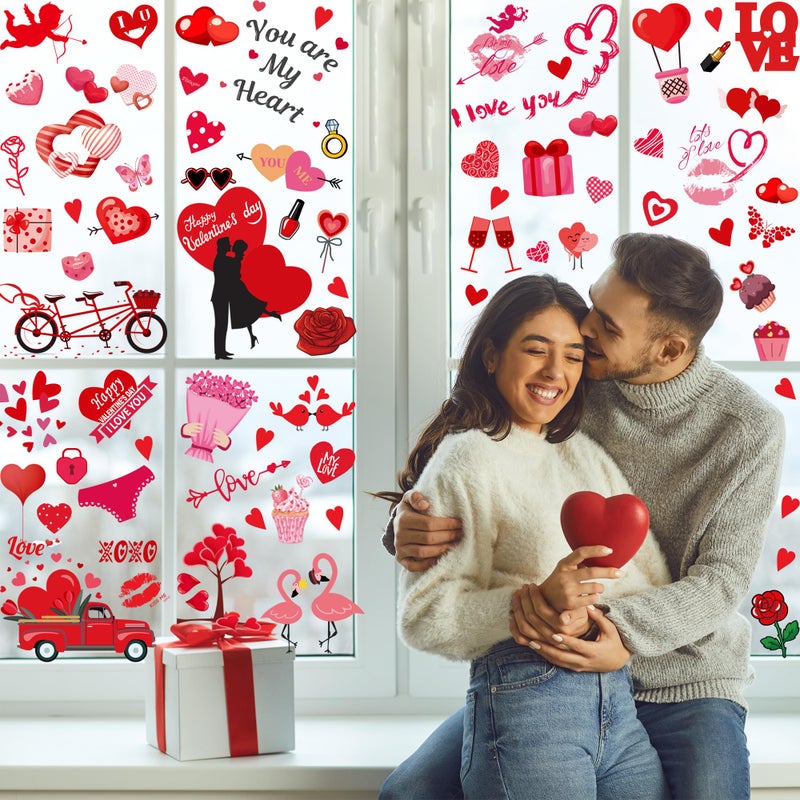 i-Beeboo زينة عيد الحب ملصقات نوافذ 10 ورقات لنوافذ الزجاج زينة عيد الحب مزدوجة الجوانب ملصق نافذة قلب - Image 5