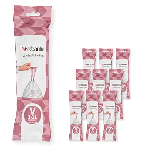 Brabantia PerfectFit Trash Bags Size V0508 Gal Thick Plastic Trash Can Liners with Drawstring Handles 200 Bags - Image 1