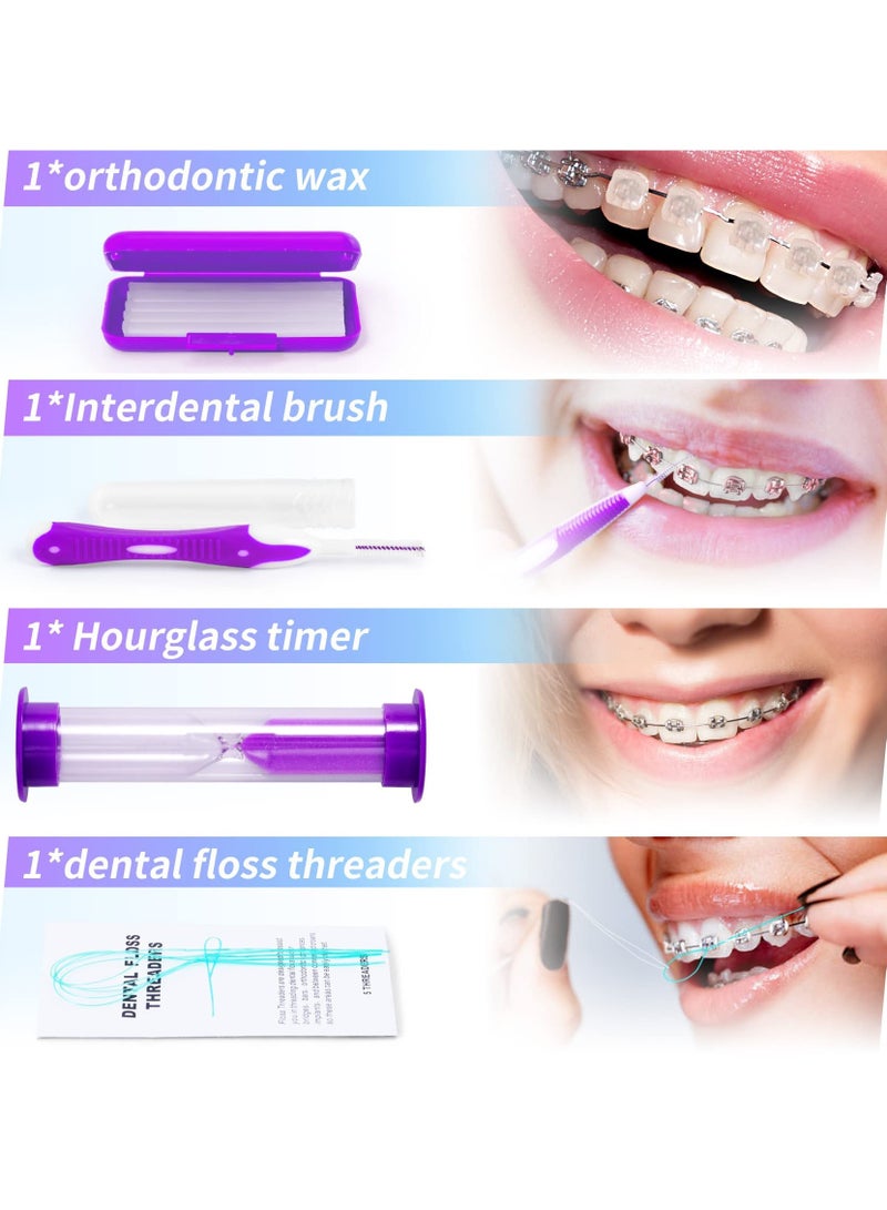 طقم تنظيف الأسنان ، 8 طقم العناية بتقويم الأسنان ، طقم فرشاة أسنان تقويم الأسنان ، فرشاة أسنان السفر ، خيط تنظيف الأسنان الشمع ، خيط تنظيف الأسنان مرآة الفم ، ( الأرجواني ) - Image 3