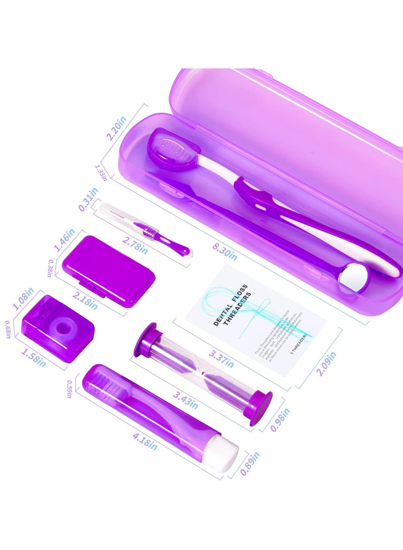 طقم تنظيف الأسنان ، 8 طقم العناية بتقويم الأسنان ، طقم فرشاة أسنان تقويم الأسنان ، فرشاة أسنان السفر ، خيط تنظيف الأسنان الشمع ، خيط تنظيف الأسنان مرآة الفم ، ( الأرجواني ) - Image 4