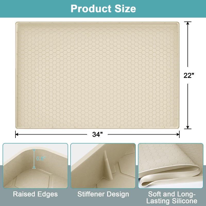 MECHEER Under Kitchen Sink Mats and Protectors Waterproof, Silicone Under Sink Mat for 34" x 22" Cabinets, Under Sink Tray Organizer, Shelf Liner Cabinet Liner for Kitchen and Bathroom, Beige - Image 2