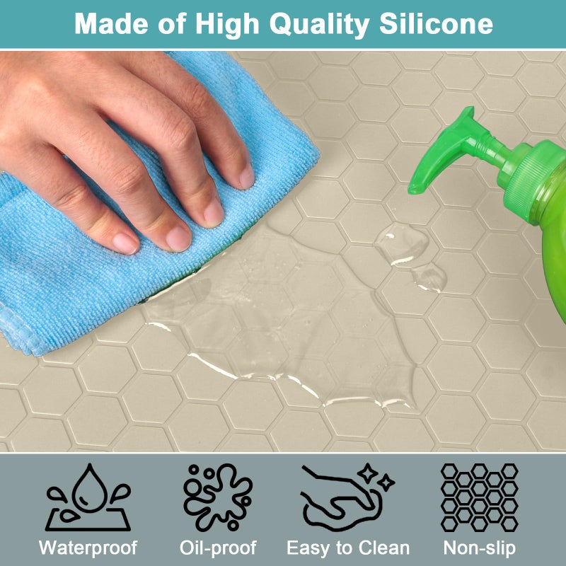 MECHEER Under Kitchen Sink Mats and Protectors Waterproof, Silicone Under Sink Mat for 34" x 22" Cabinets, Under Sink Tray Organizer, Shelf Liner Cabinet Liner for Kitchen and Bathroom, Beige - Image 3