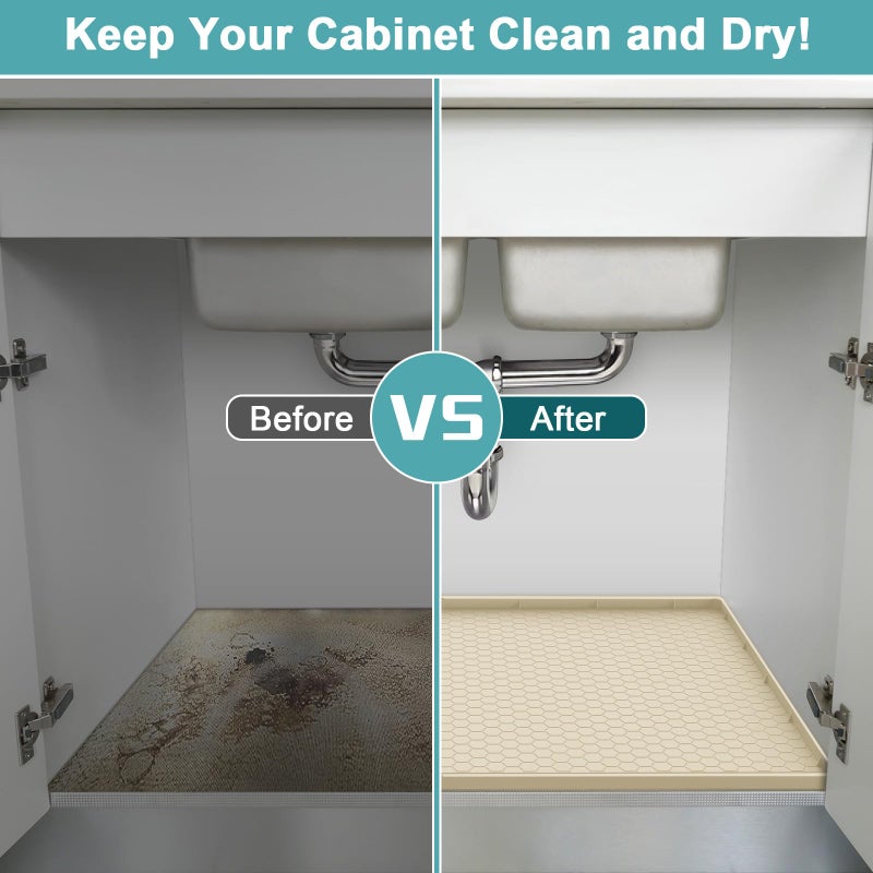 MECHEER Under Kitchen Sink Mats and Protectors Waterproof, Silicone Under Sink Mat for 34" x 22" Cabinets, Under Sink Tray Organizer, Shelf Liner Cabinet Liner for Kitchen and Bathroom, Beige - Image 5