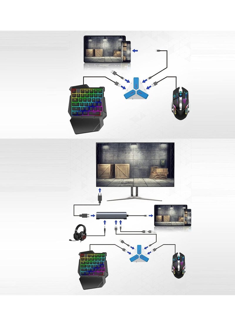 Mouse Keyboard Converter, Wired Bluetooth Connection Game Controller Adapter AI Intelligent Keyboard and Mouse Adapter for iOS for Android