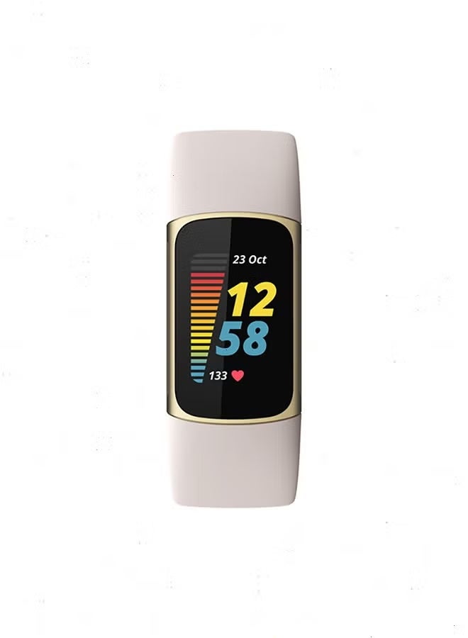 Charge 5 With Advanced Fitness + Health Tracker With Tools For Heart Health Stress Management And Daily Readiness Score Lunar White/Soft Gold Stainless Steel - Image 2