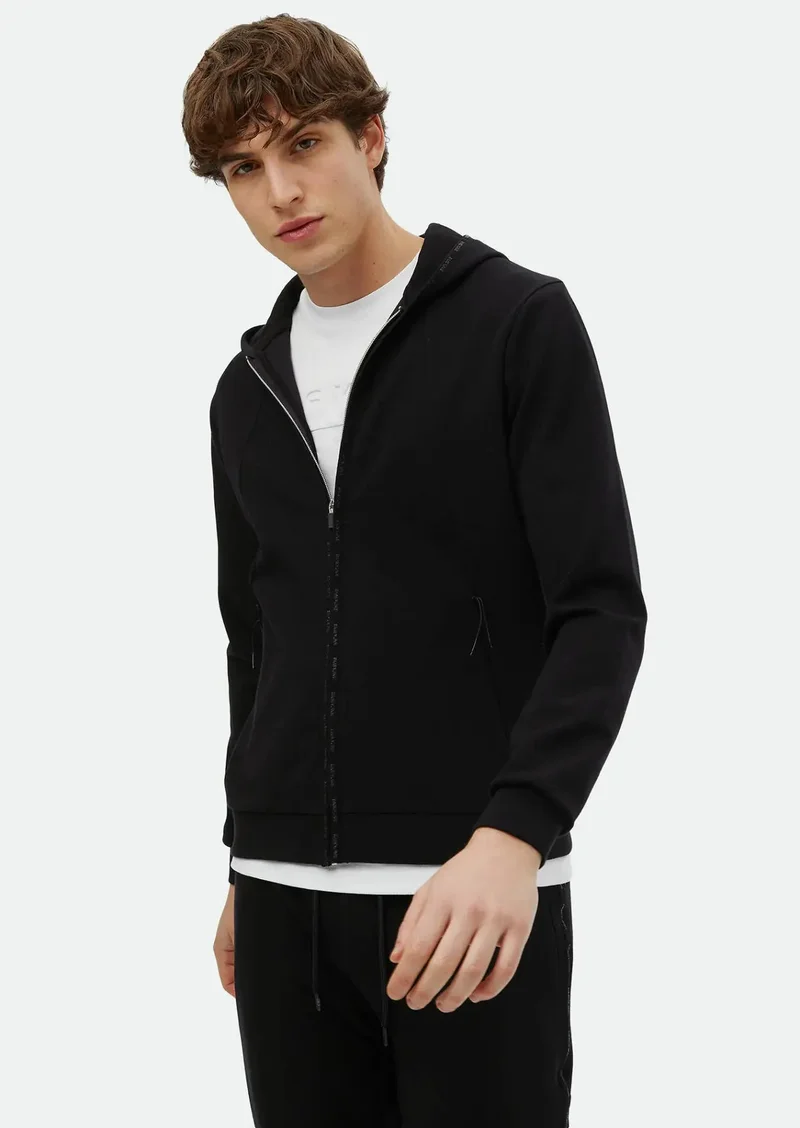 RAMSEY Black Hooded Plain Sweatshirt
